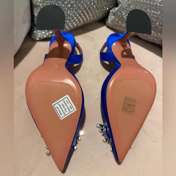 Amina Muaddi Begum Blue Heels with Crystal Embellishments - Picture 7 of 7
